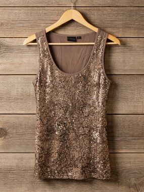 Tribal Size Large Cotton Nylon Blend Sequin Tank Top